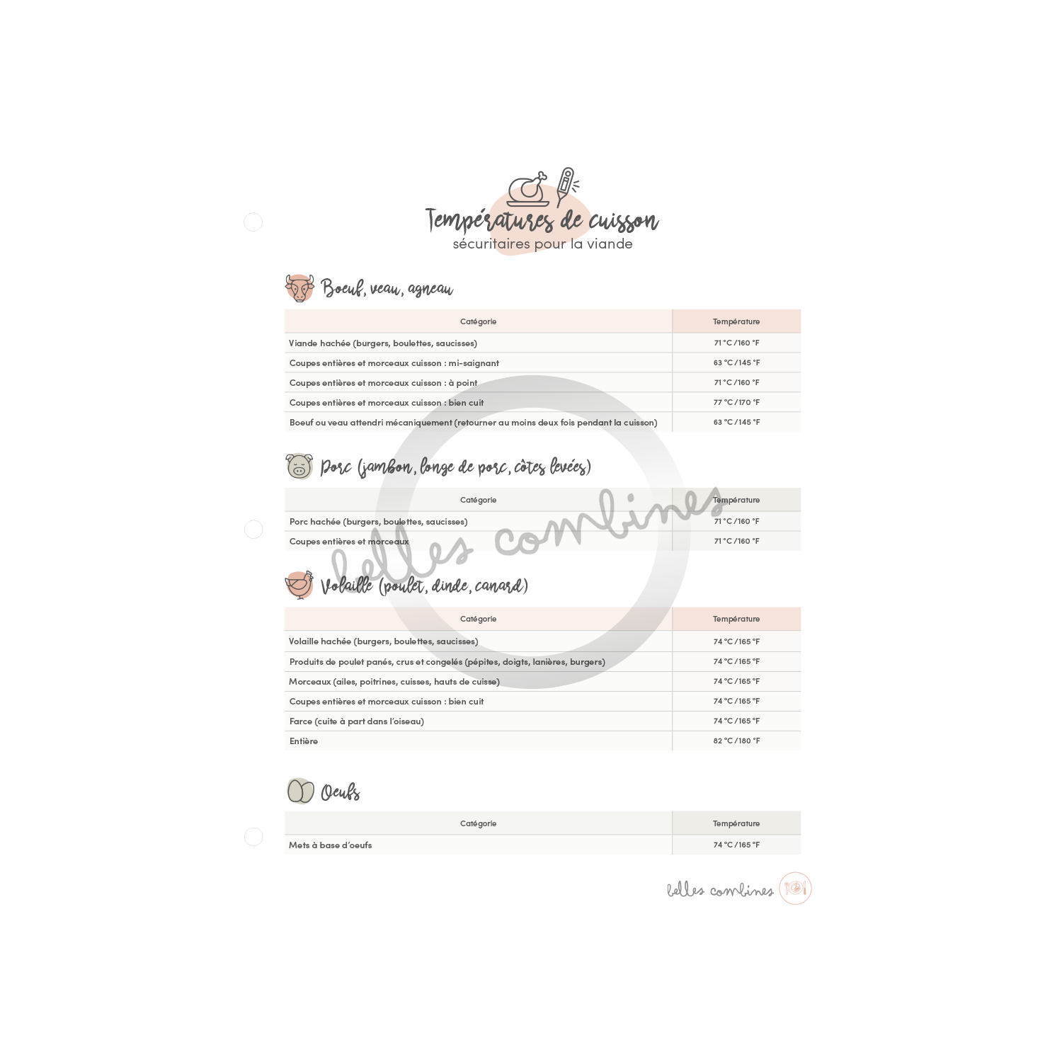 Aide-mémoire températures de cuisson - Viandes