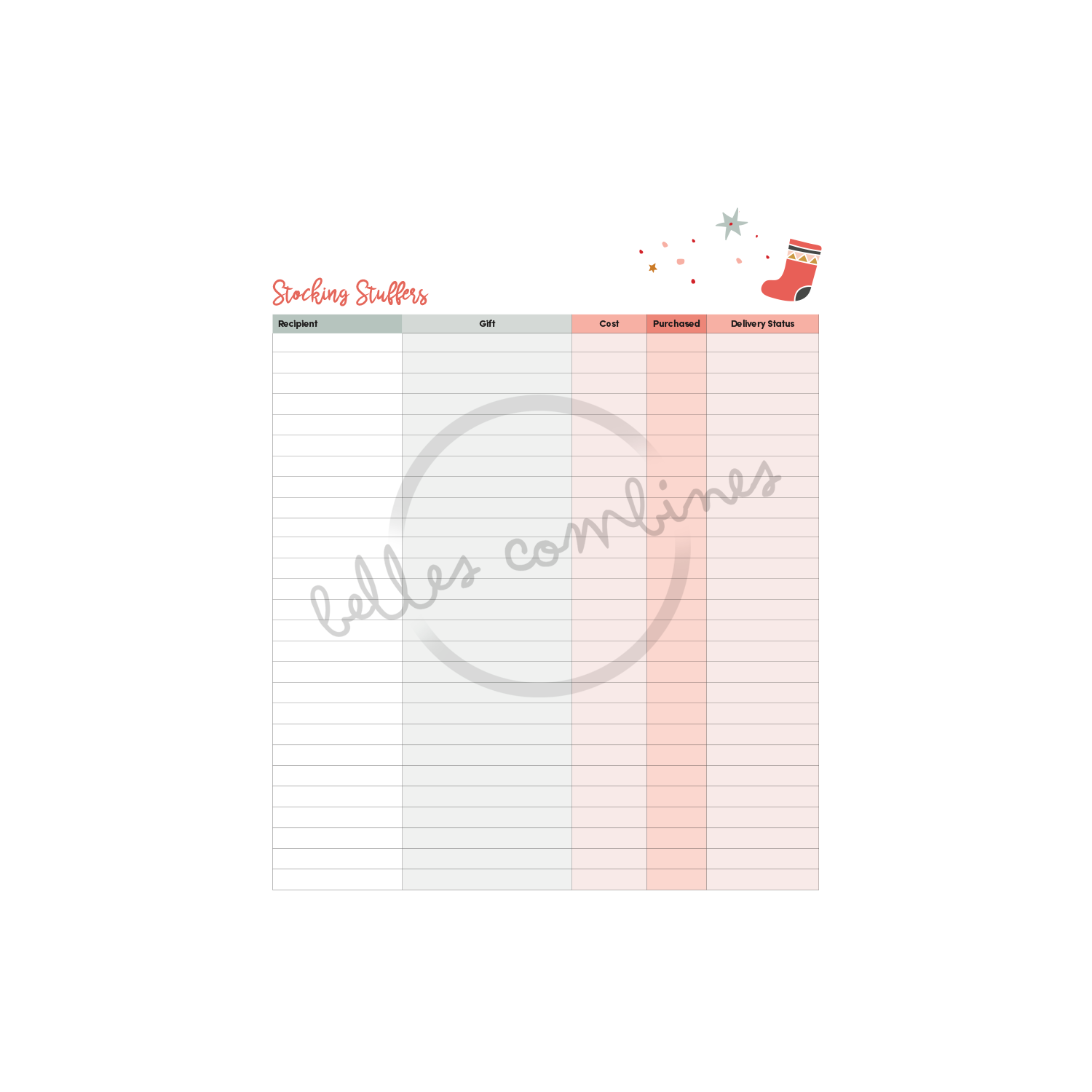 English version of the stocking stuffers section of the christmas budget and stocking stuffers document made by Les Belles Combines