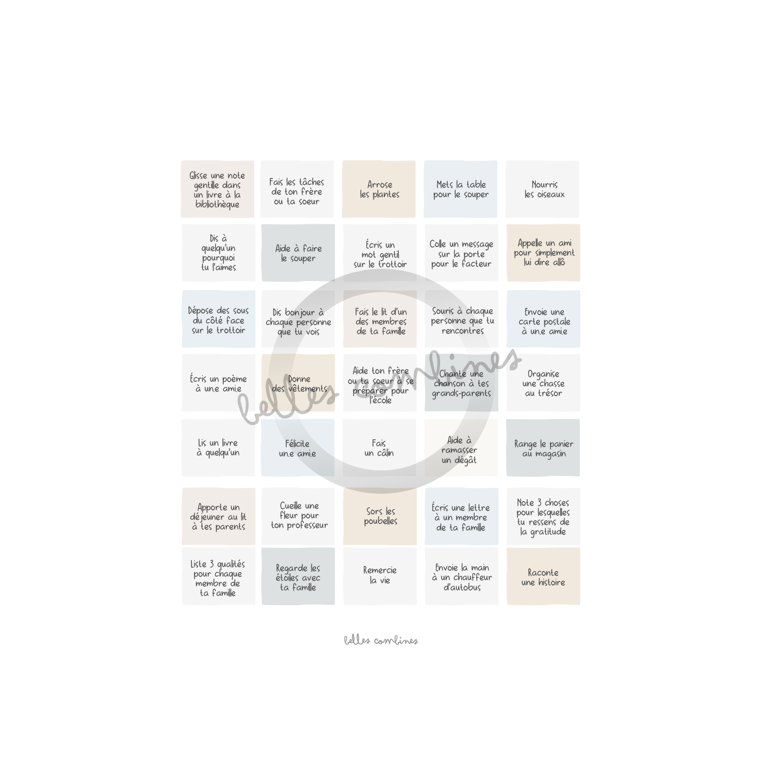Bingo des petits gestes altruistes