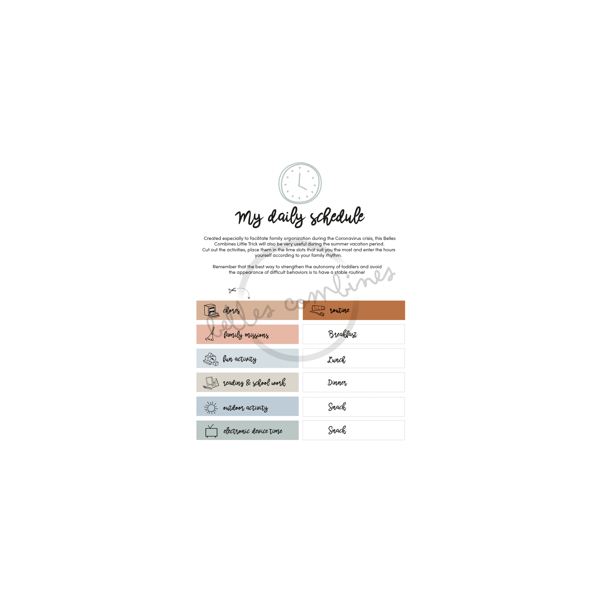 English version of the document to print My Daily Schedule made by Les Belles Combines