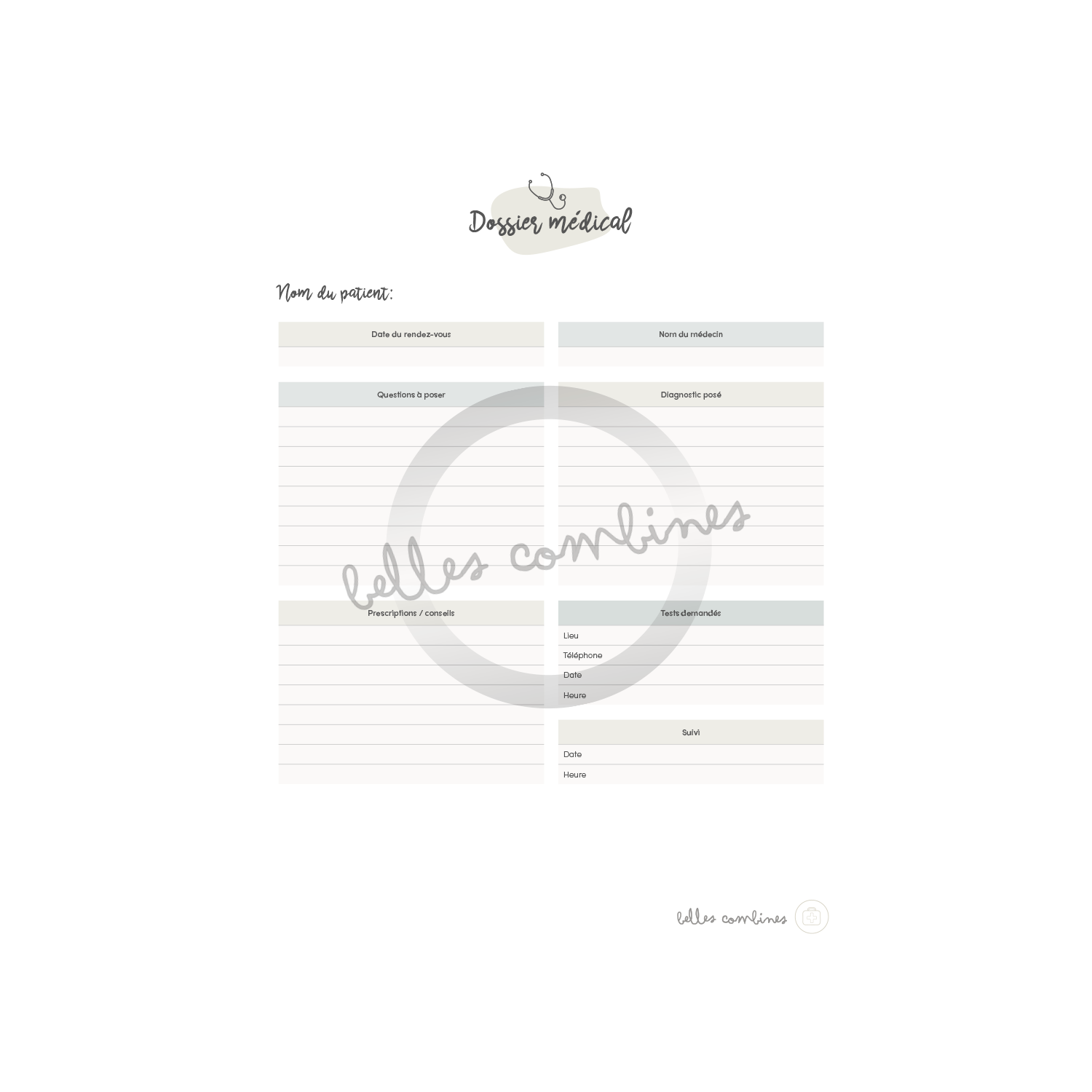 Fiche médicale pour enfant