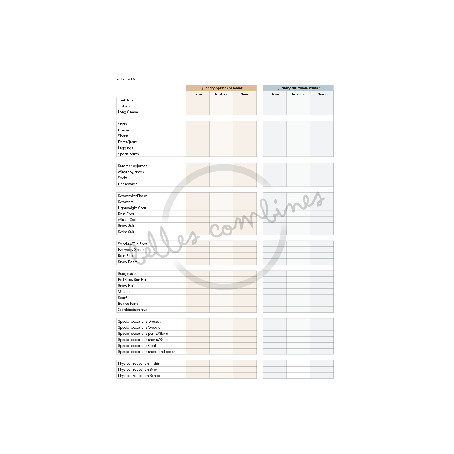 English version of the document to print Shopping guide for the little one&