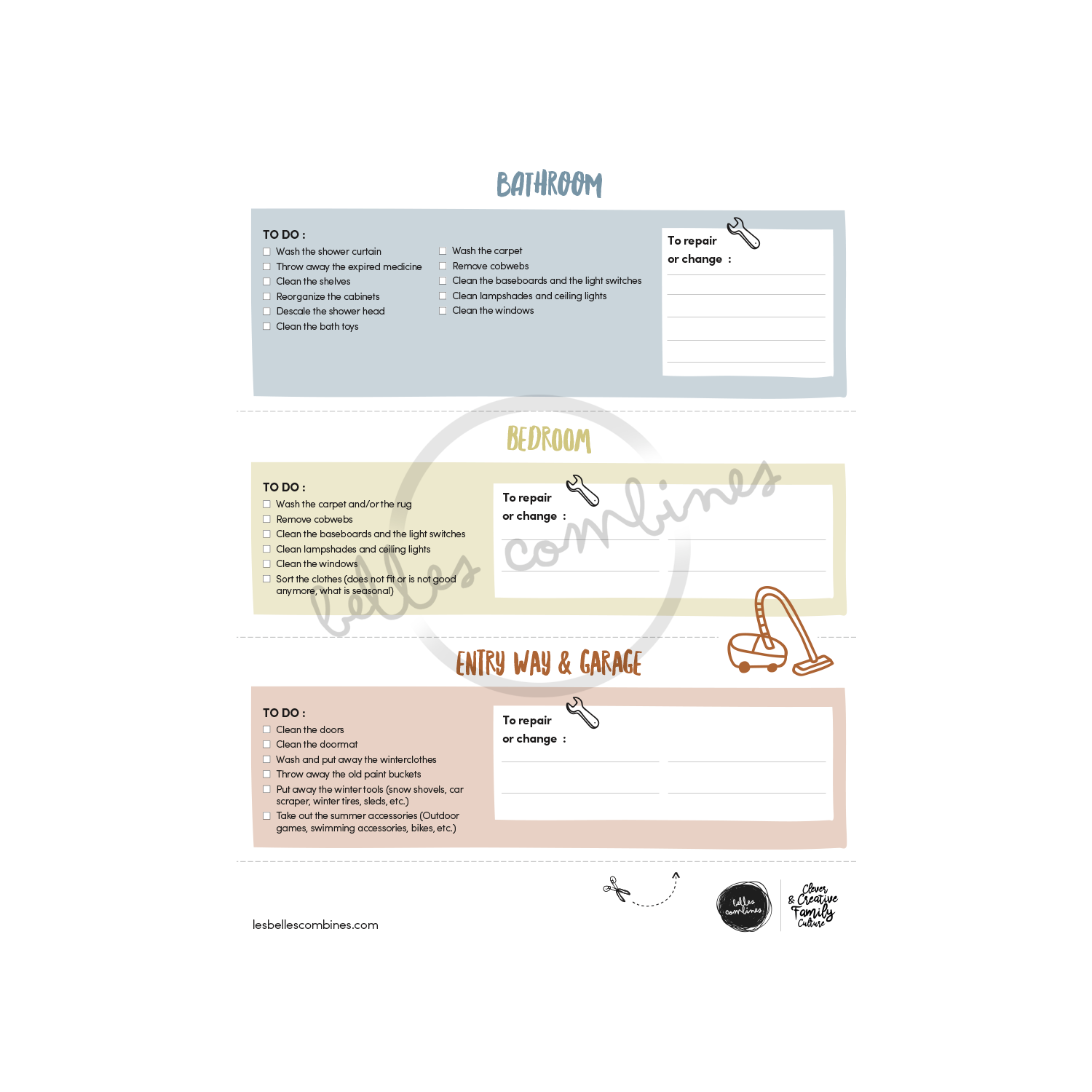 English version of the spring cleaning guide to print made by Les Belles Combines