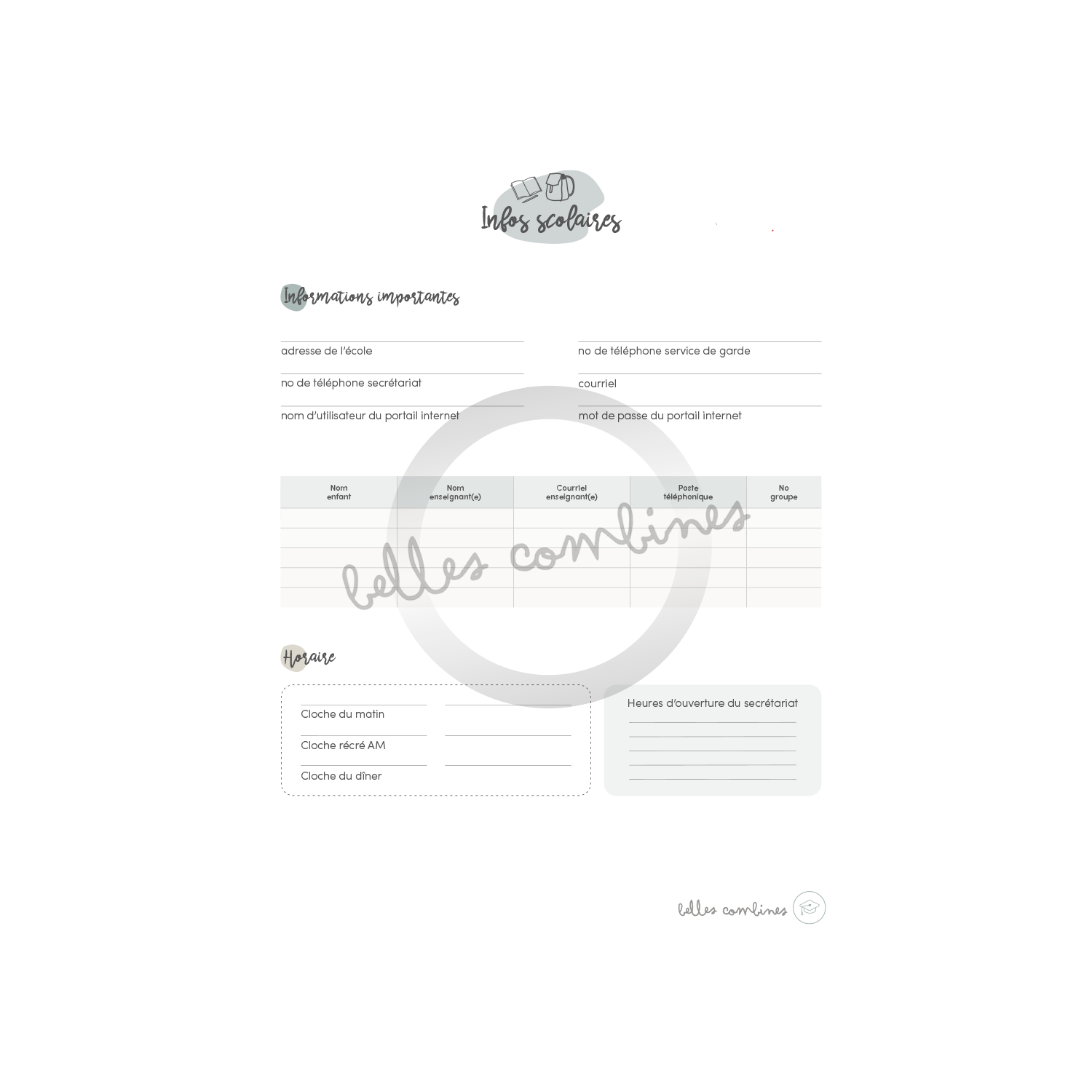 Informations scolaires importantes