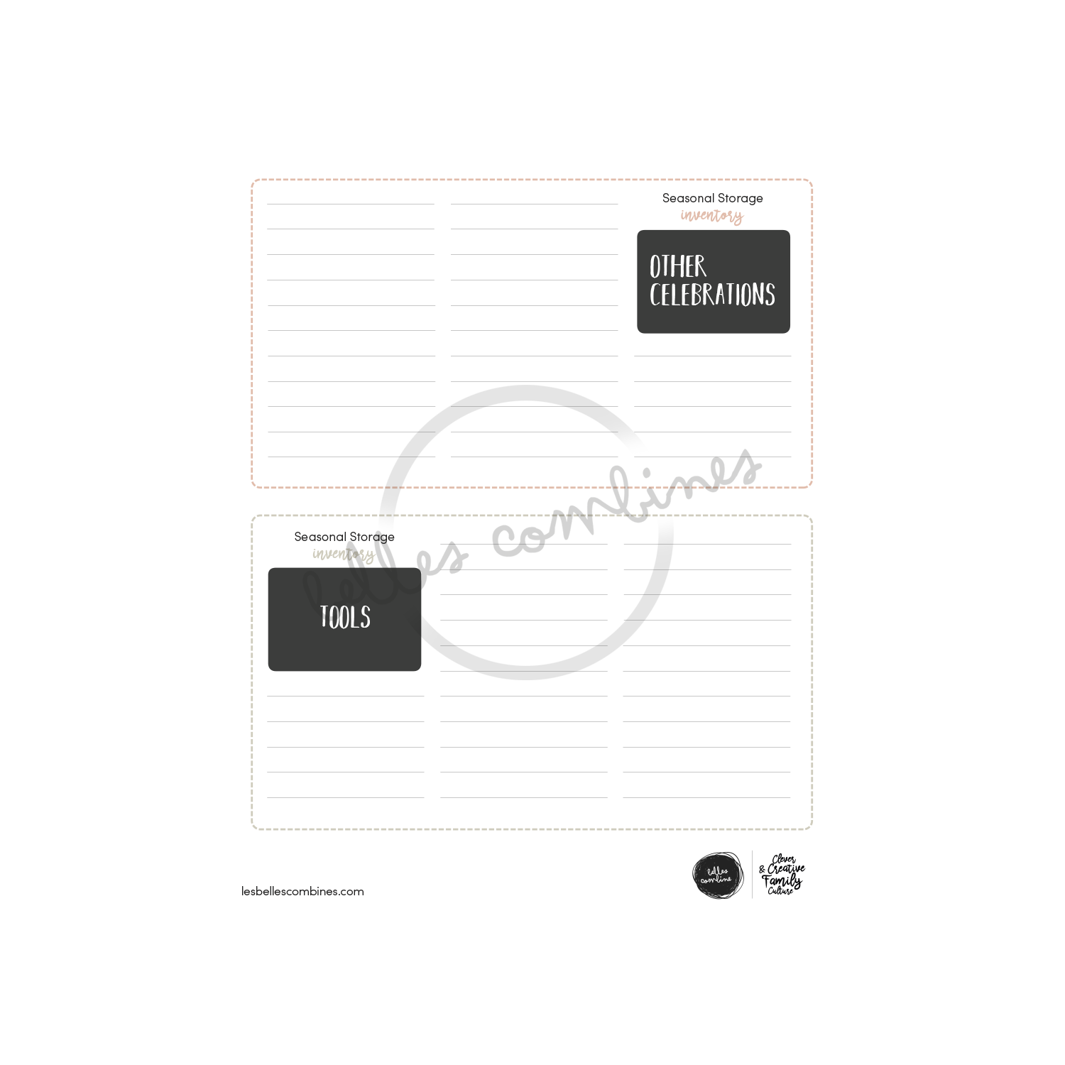 English version of the seasonal storage inventory document to print made by Les Belles Combines