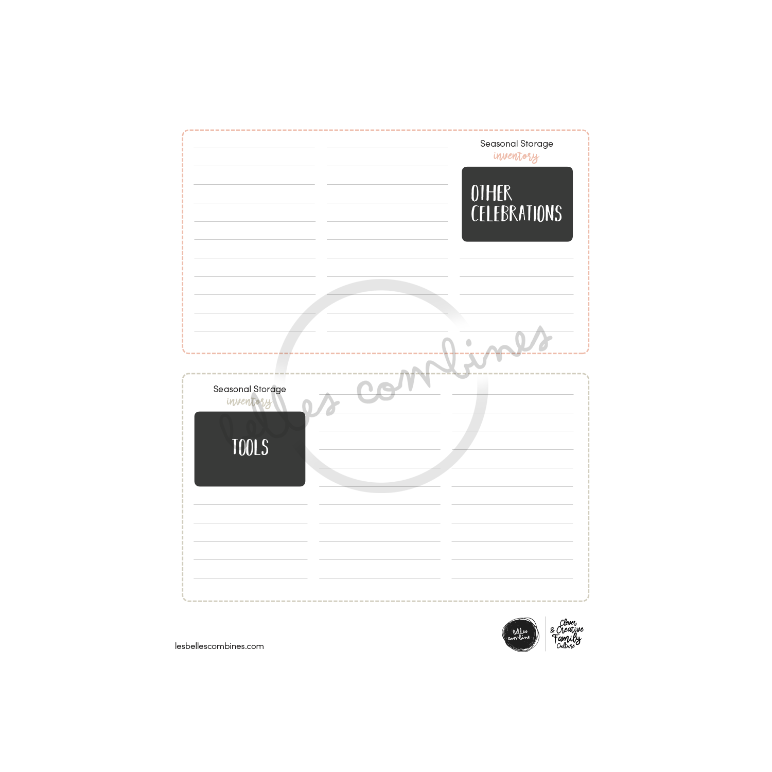 English version of the seasonal storage inventory document to print made by Les Belles Combines