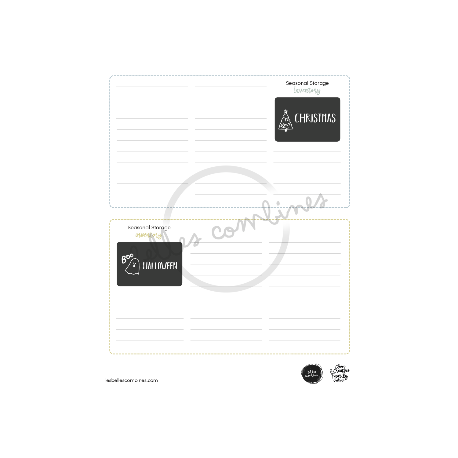 English version of the seasonal storage inventory document to print made by Les Belles Combines