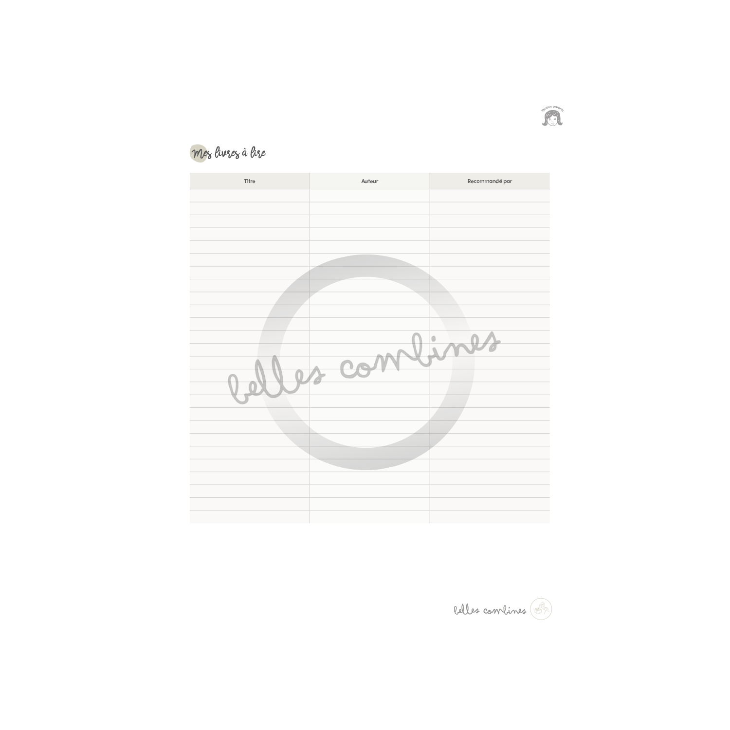 Suivi des lectures - Parents