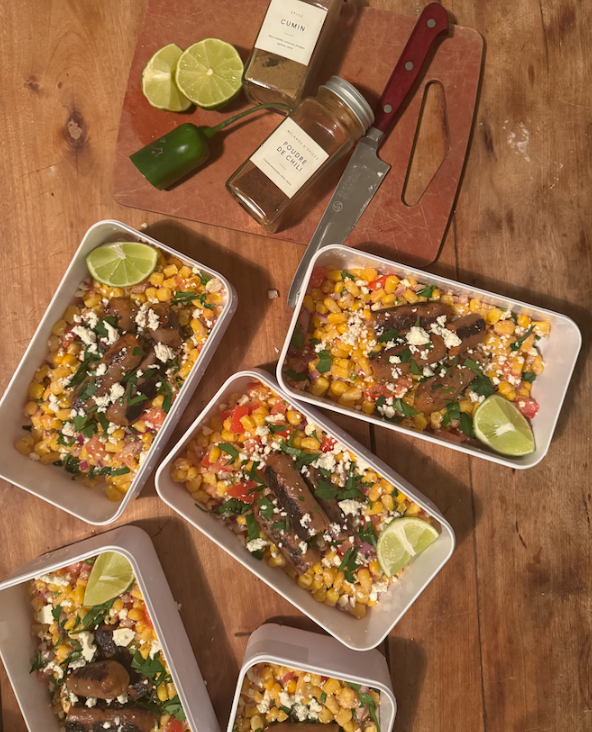 Salade de maïs mexicaine aux merguez pour la boîte à lunch