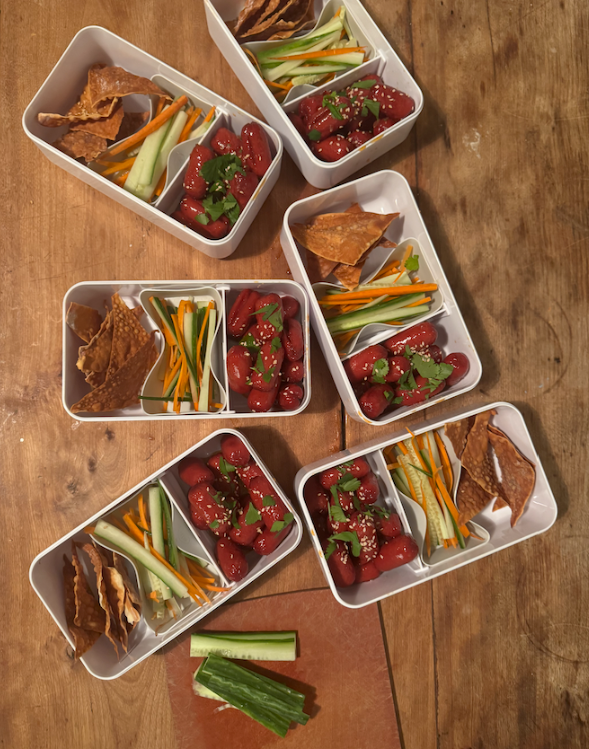 Saucisses cocktail general tao pour la boîte à lunch