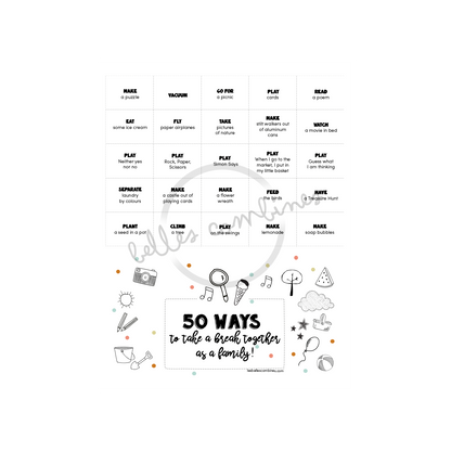 English version of 50 ways to take a break together as a family by Les Belles Combines