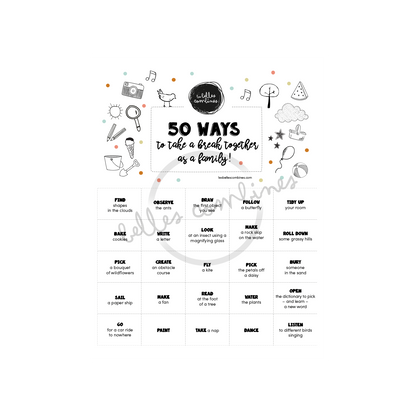 English version of 50 ways to take a break together as a family by Les Belles Combines