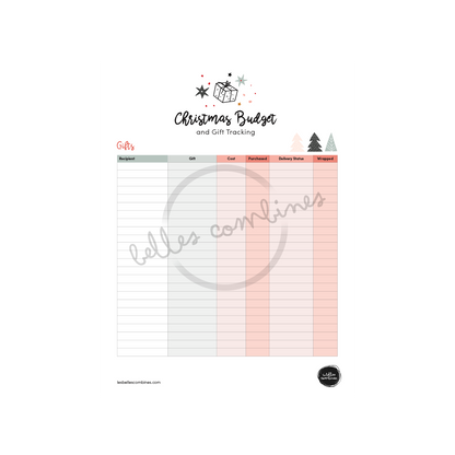 English version of the christmas budget and gift tracking document made by Les Belles Combines