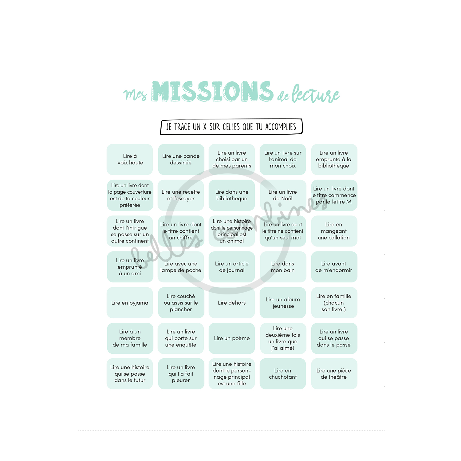 Version française des missions de lecture du cahier Lire, c&