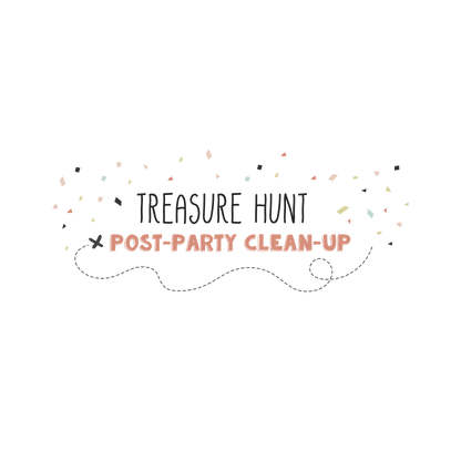 English version of the logo of the treasure hunt post-party clean-up document made by Les Belles Combines