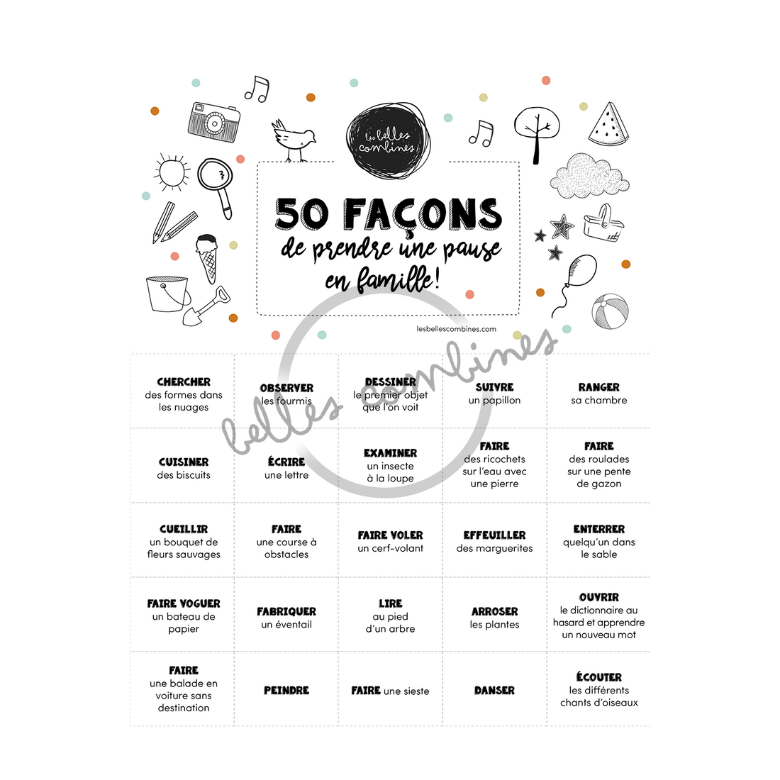 Version française de la petite combine 50 façons de prendre une pause en famille Les Belles Combines