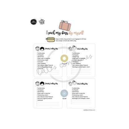 English version of the I pack by bags by myself document to print made by Les Belles Combines