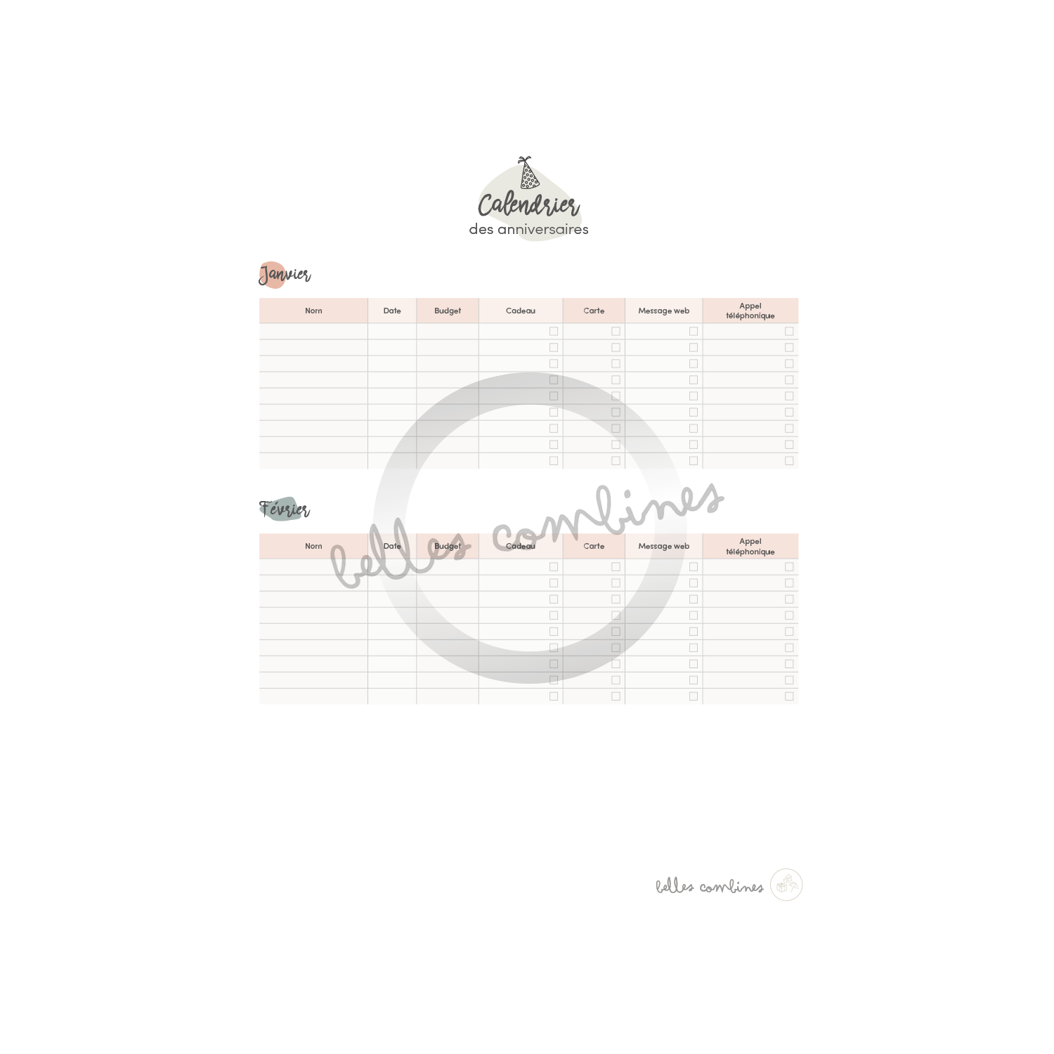 Calendrier des anniversaires