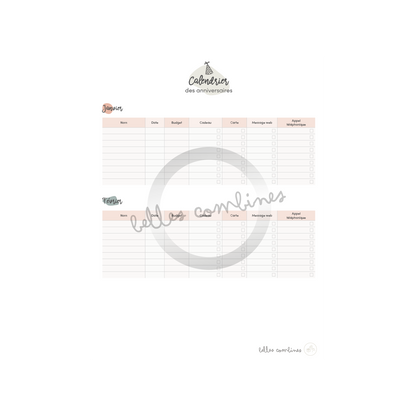 Calendrier des anniversaires