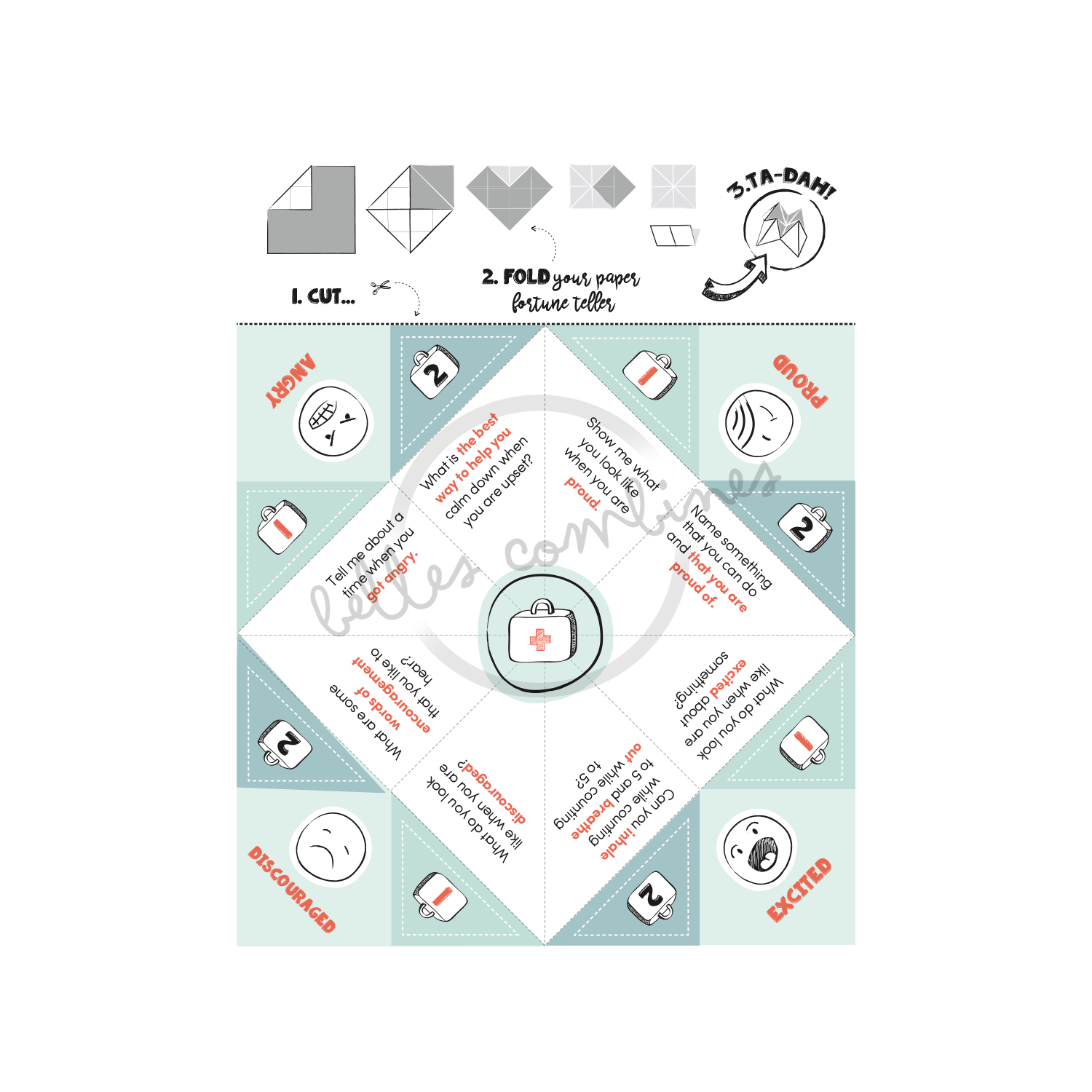 English version of the fortune teller of emotions to print made by Les Belles Combines