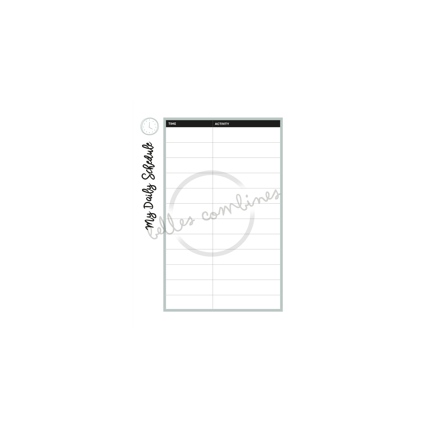 English version of the document to print My Daily Schedule made by Les Belles Combines