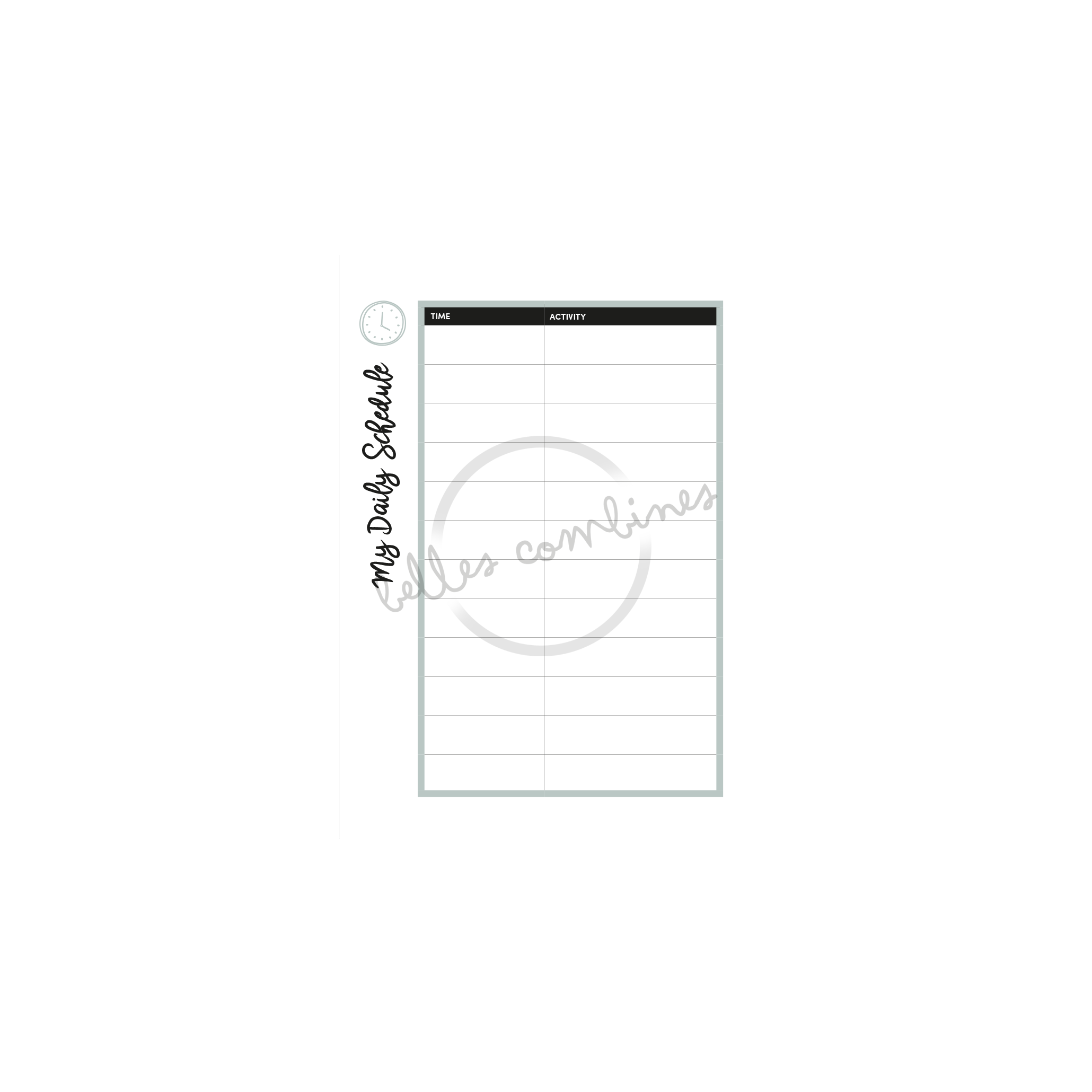 English version of the document to print My Daily Schedule made by Les Belles Combines