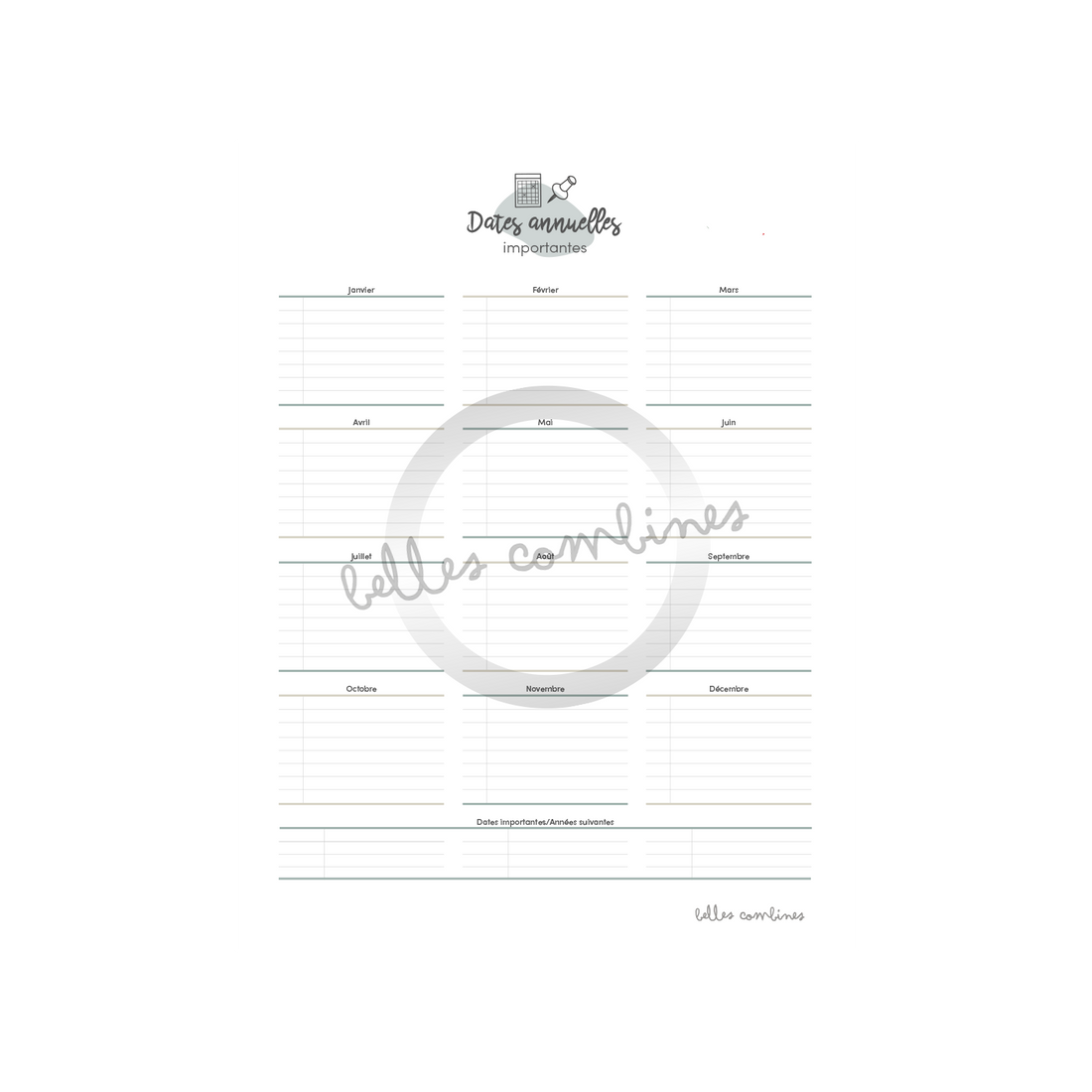 Feuille de dates importantes annuelles