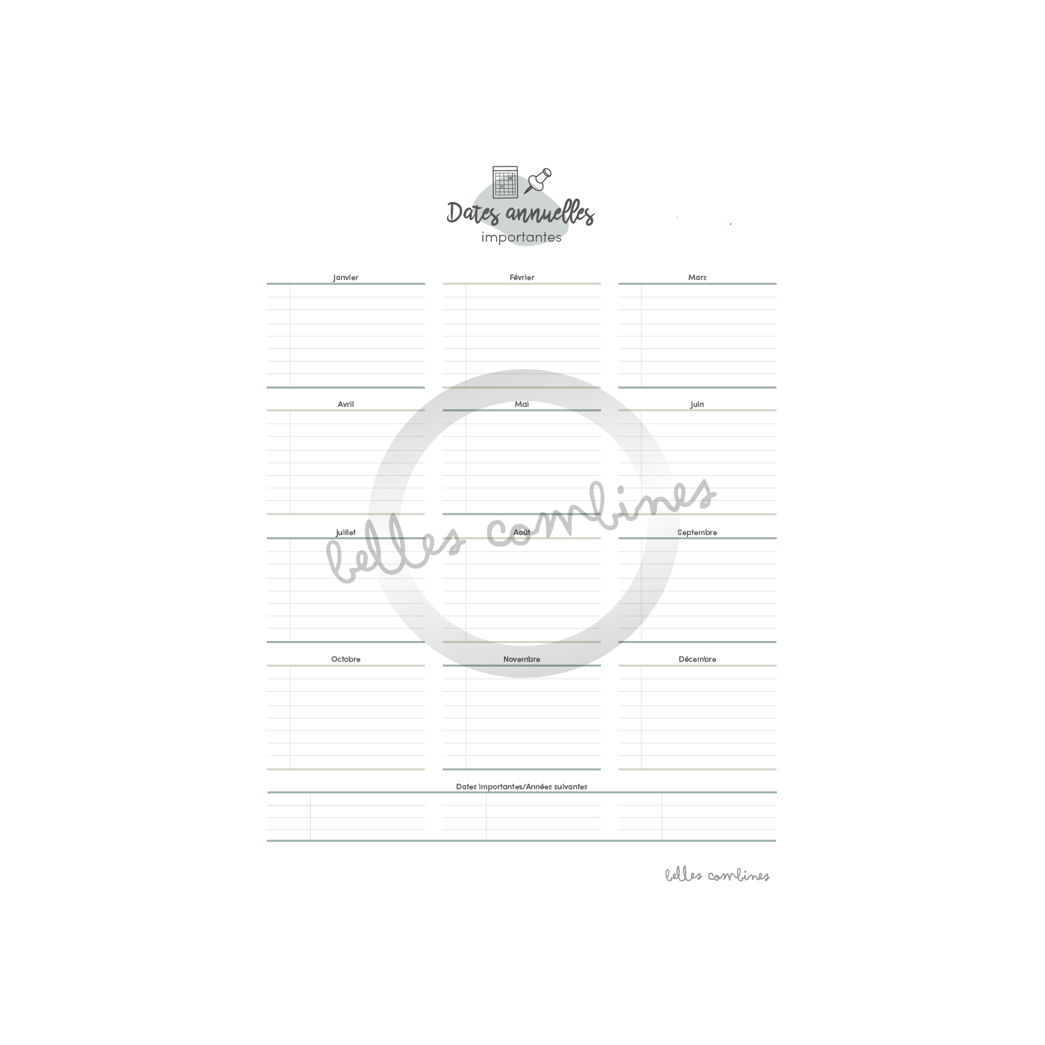 Feuille de dates importantes annuelles