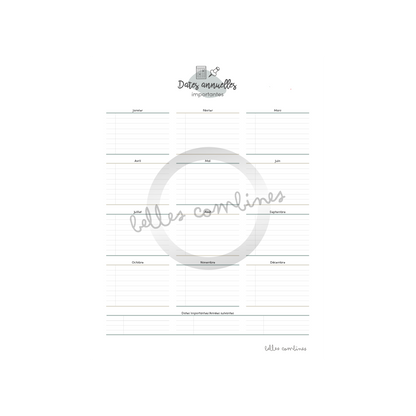 Feuille de dates importantes annuelles