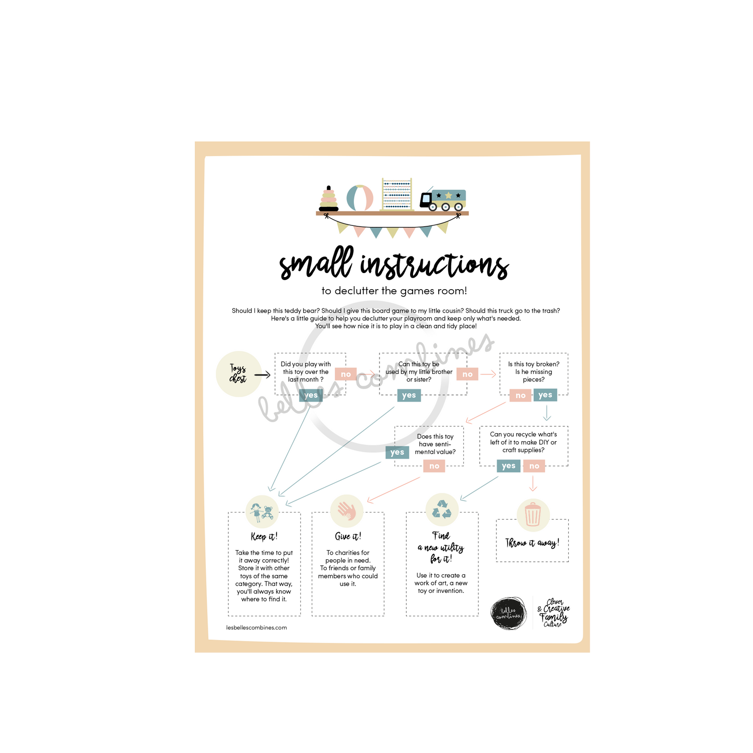 English version of the document to print Small instructions to declutter the games room made by Les Belles Combines