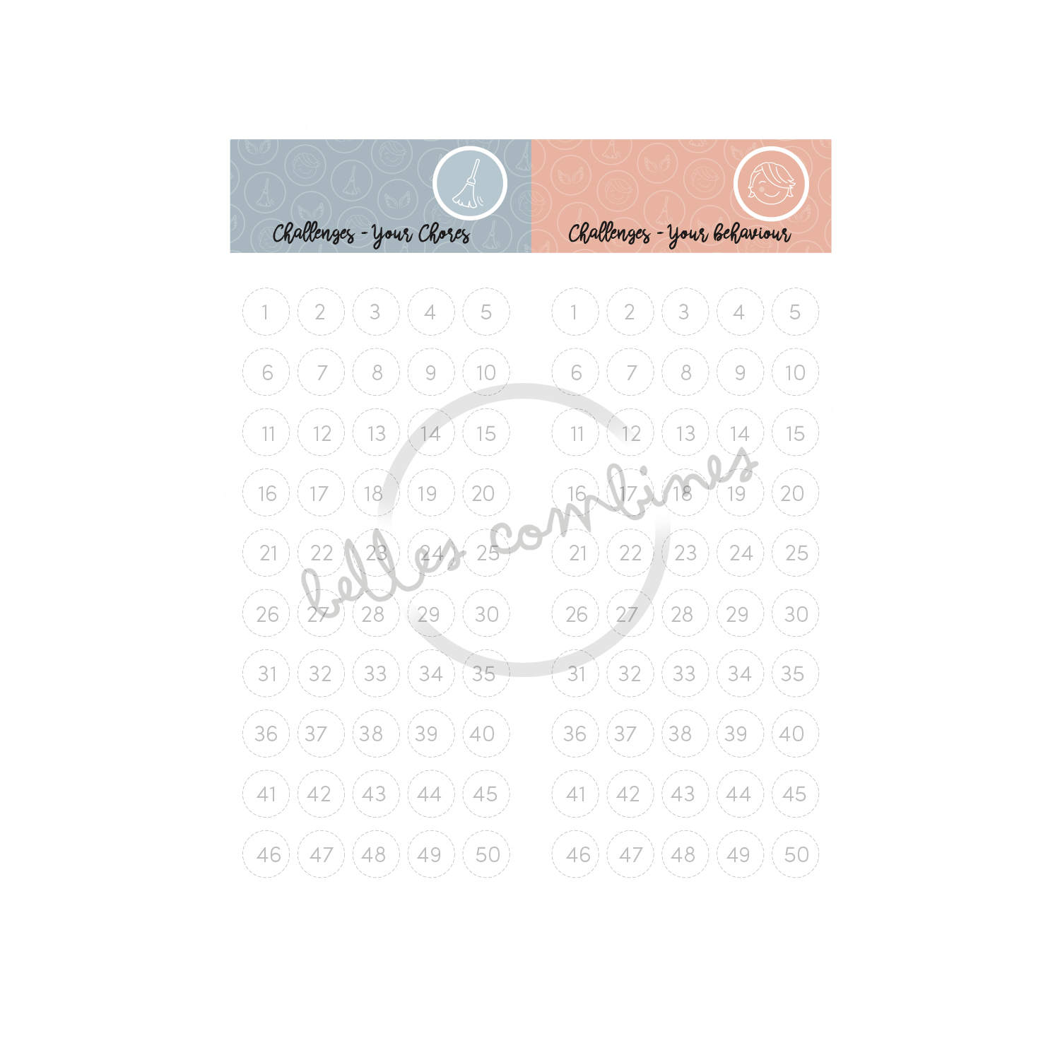 English version of the document to print Our family challenges for chores and improvement of behaviours made by Les Belles Combines