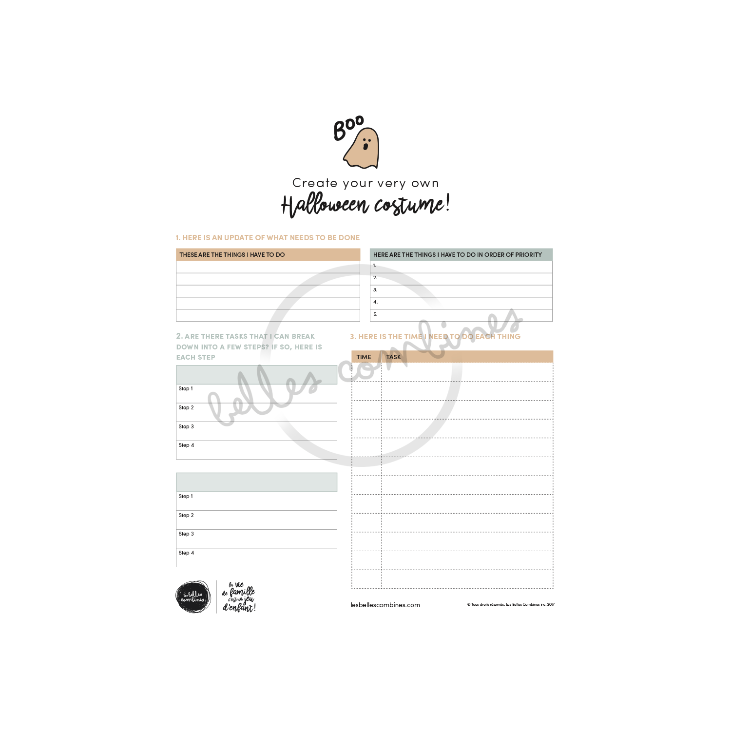 English version of the create your very own Halloween costume document to print made by Les Belles Combines