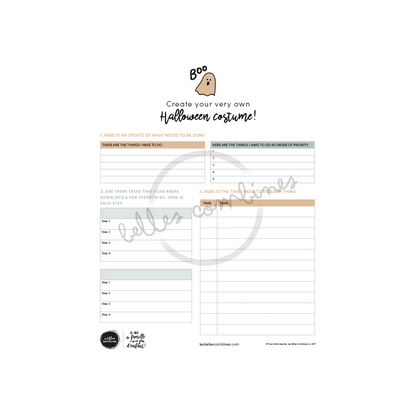 English version of the create your very own Halloween costume document to print made by Les Belles Combines