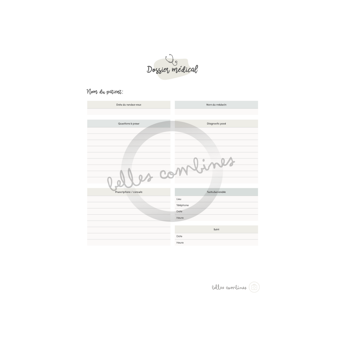 Fiche médicale pour enfant