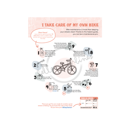 English version of the I take care of my own bike document to print made by Les Belles Combines