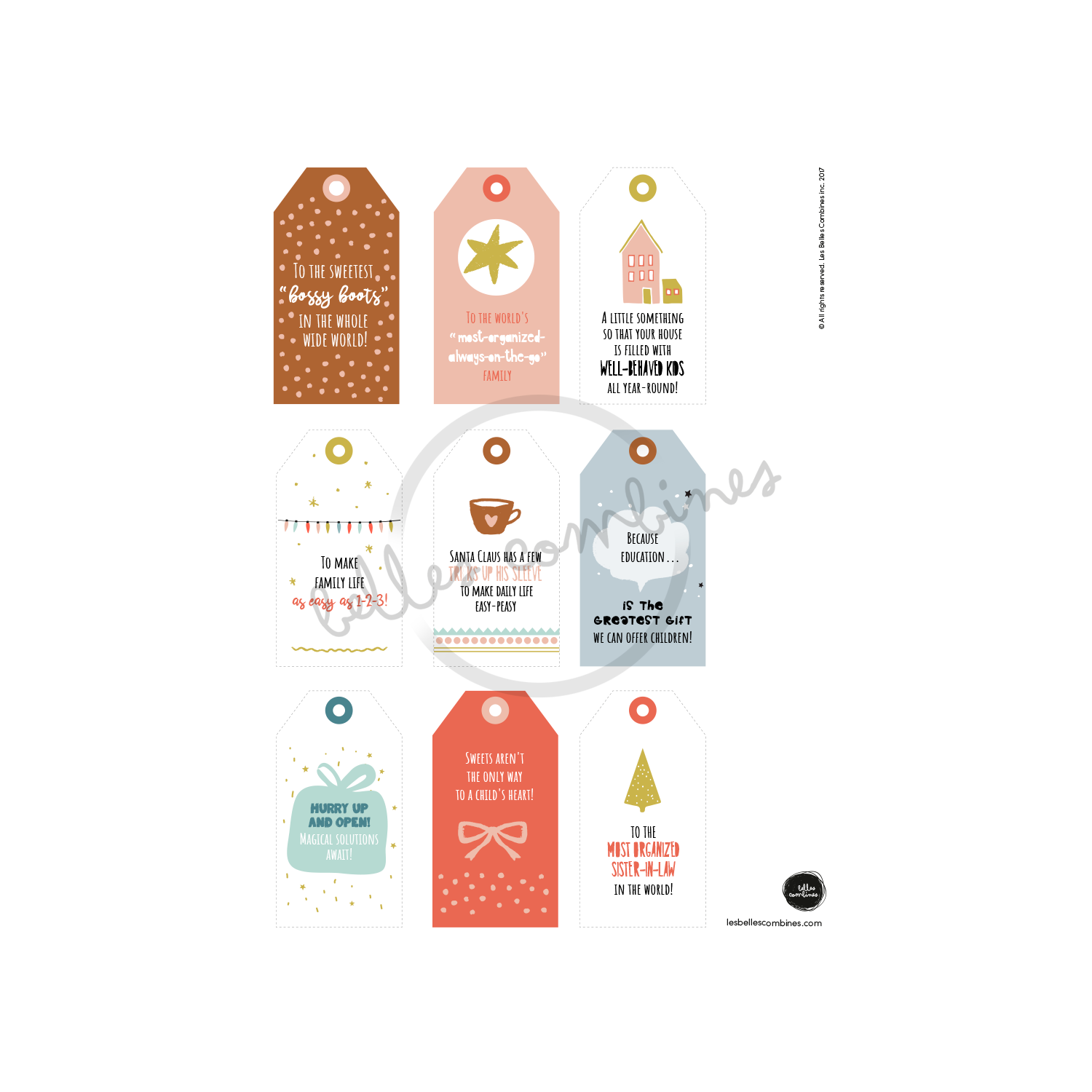 English version of the printable christmas gift tags made by Les Belles Combines