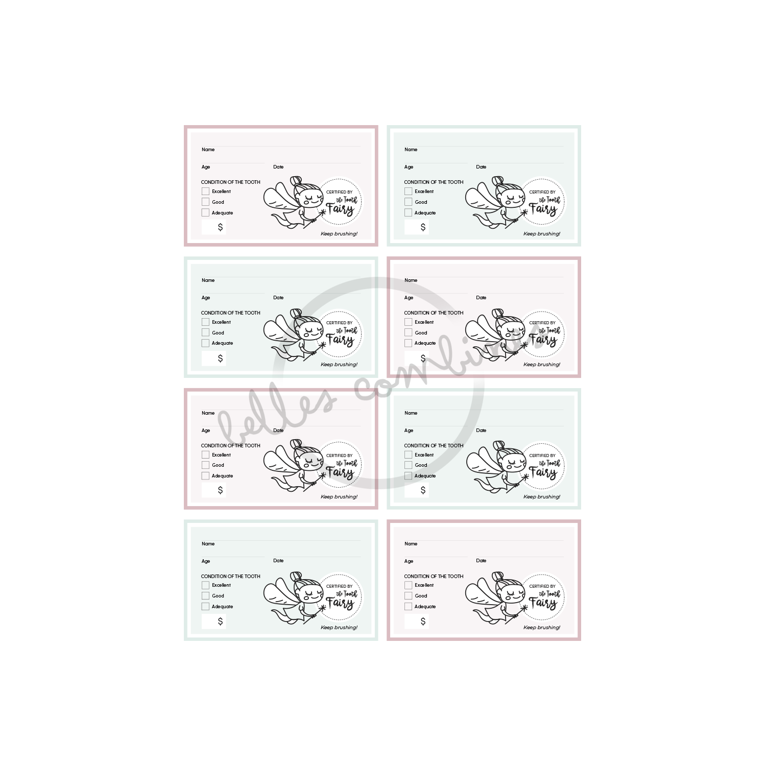 English version of the tooth fairy receipts to print made by Les Belles Combines