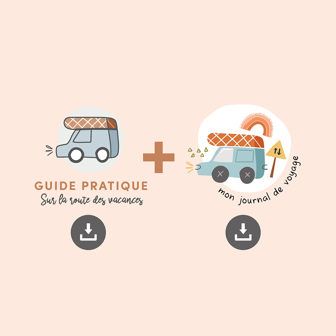 Downloadable practical guide for the parent + downloadable travel journal for the child