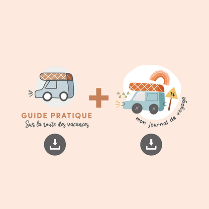 Downloadable practical guide for the parent + downloadable travel journal for the child