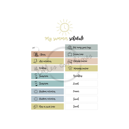 English version of the document to print My summer schedule made by Les Belles Combines