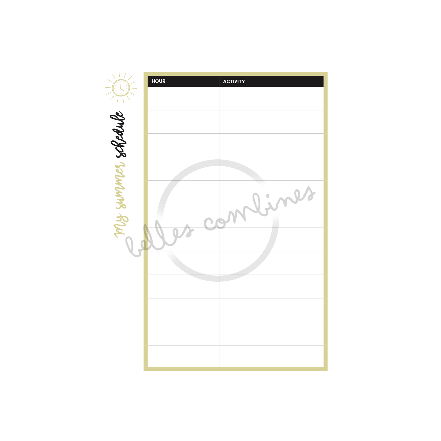 English version of the document to print My summer schedule made by Les Belles Combines