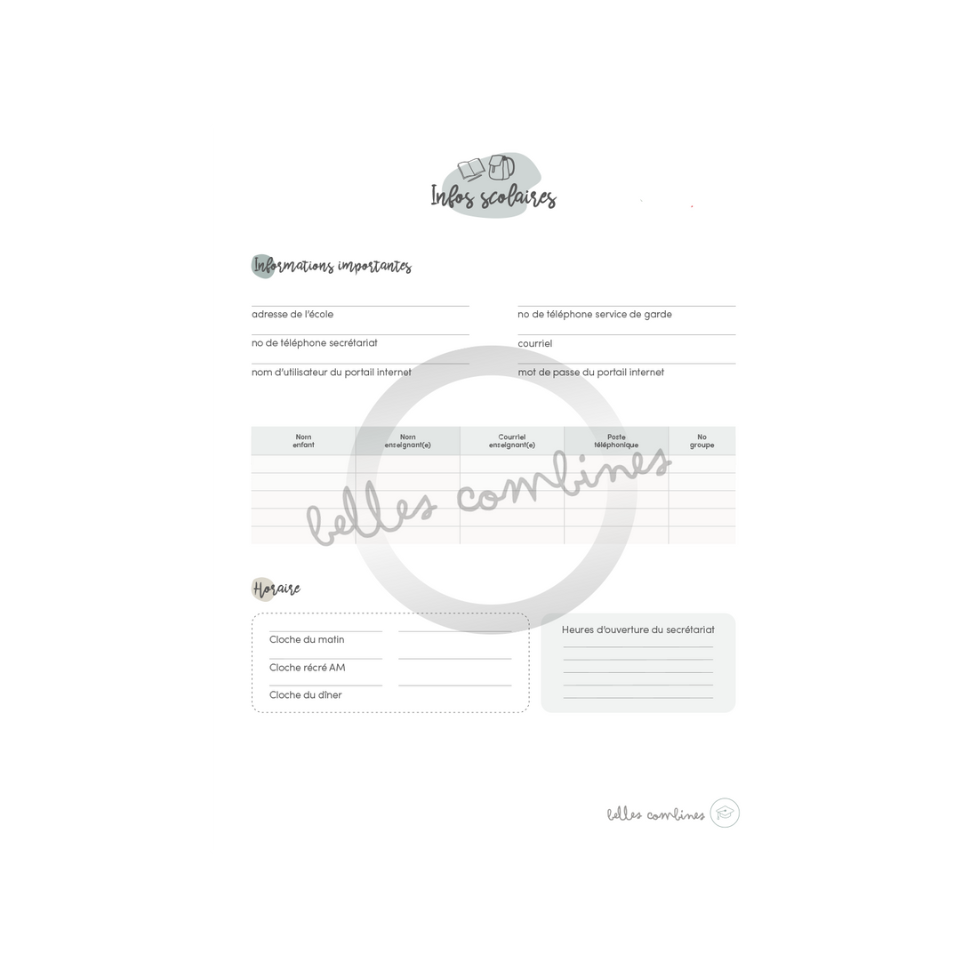 Informations scolaires importantes