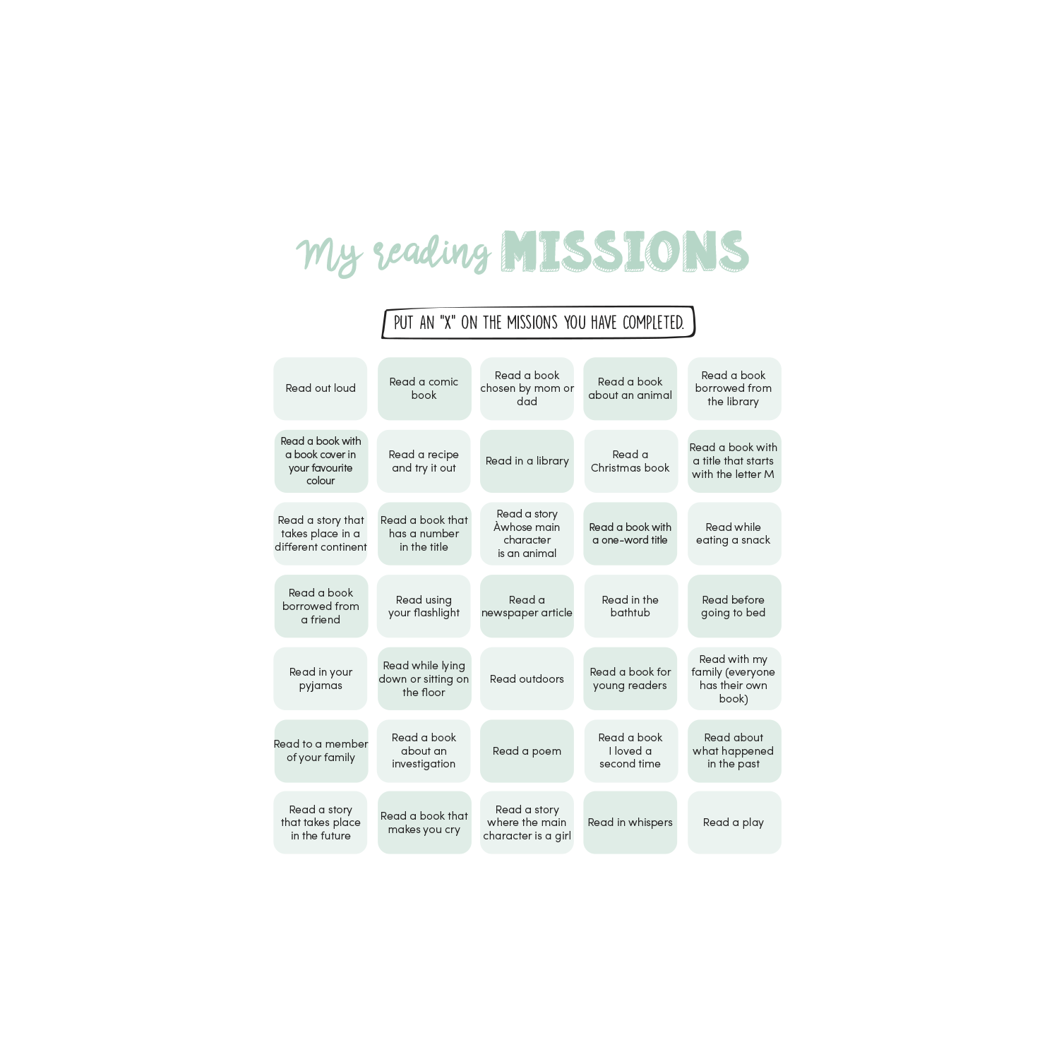 English version of My reading missions document made by Les Belles Combines