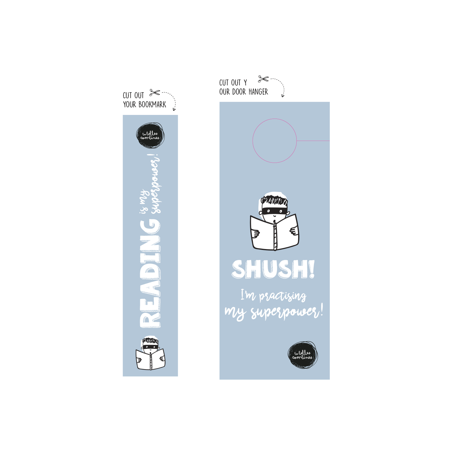 English version of the Reading is my superpower bookmark and door hanger made by Les Belles Combines