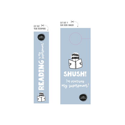 English version of the Reading is my superpower bookmark and door hanger made by Les Belles Combines