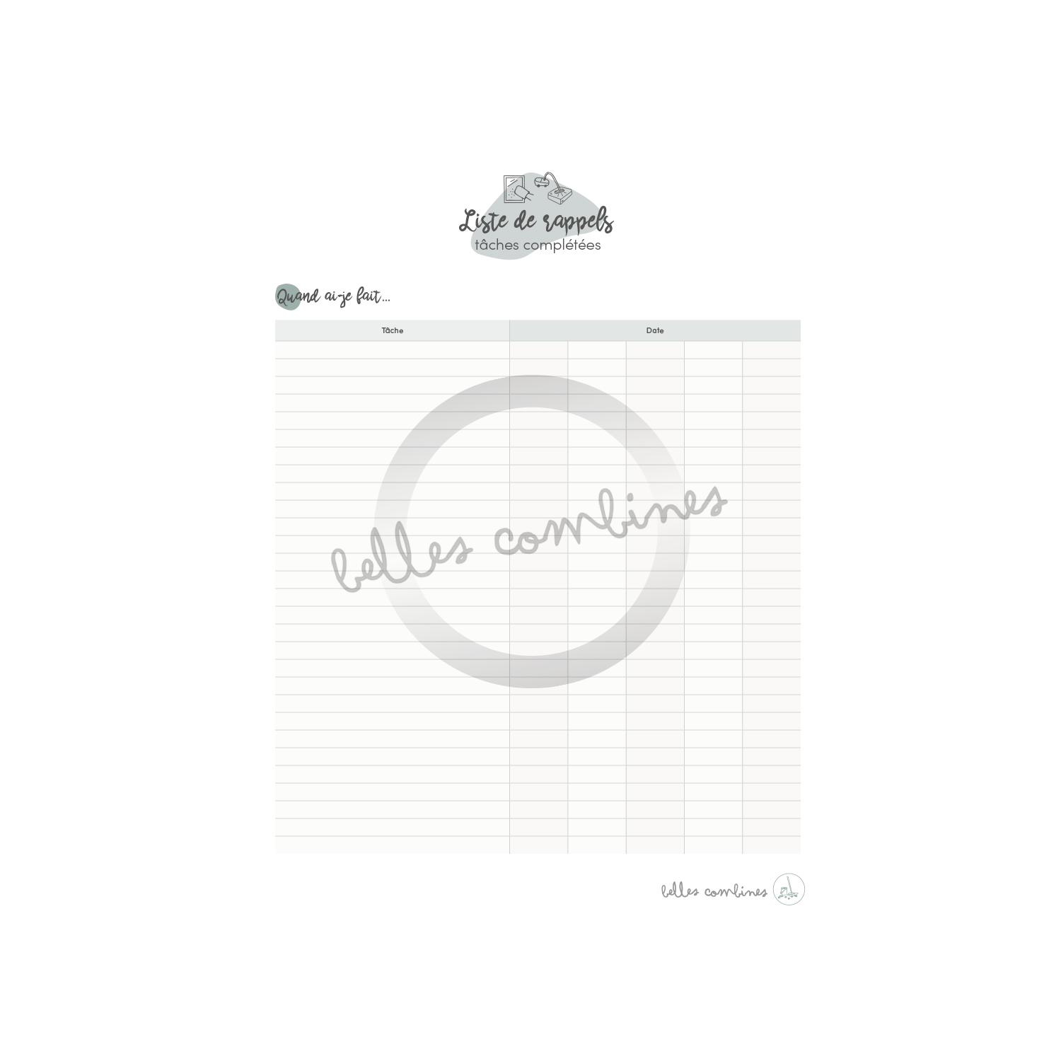 Liste de rappel de tâches effectuées