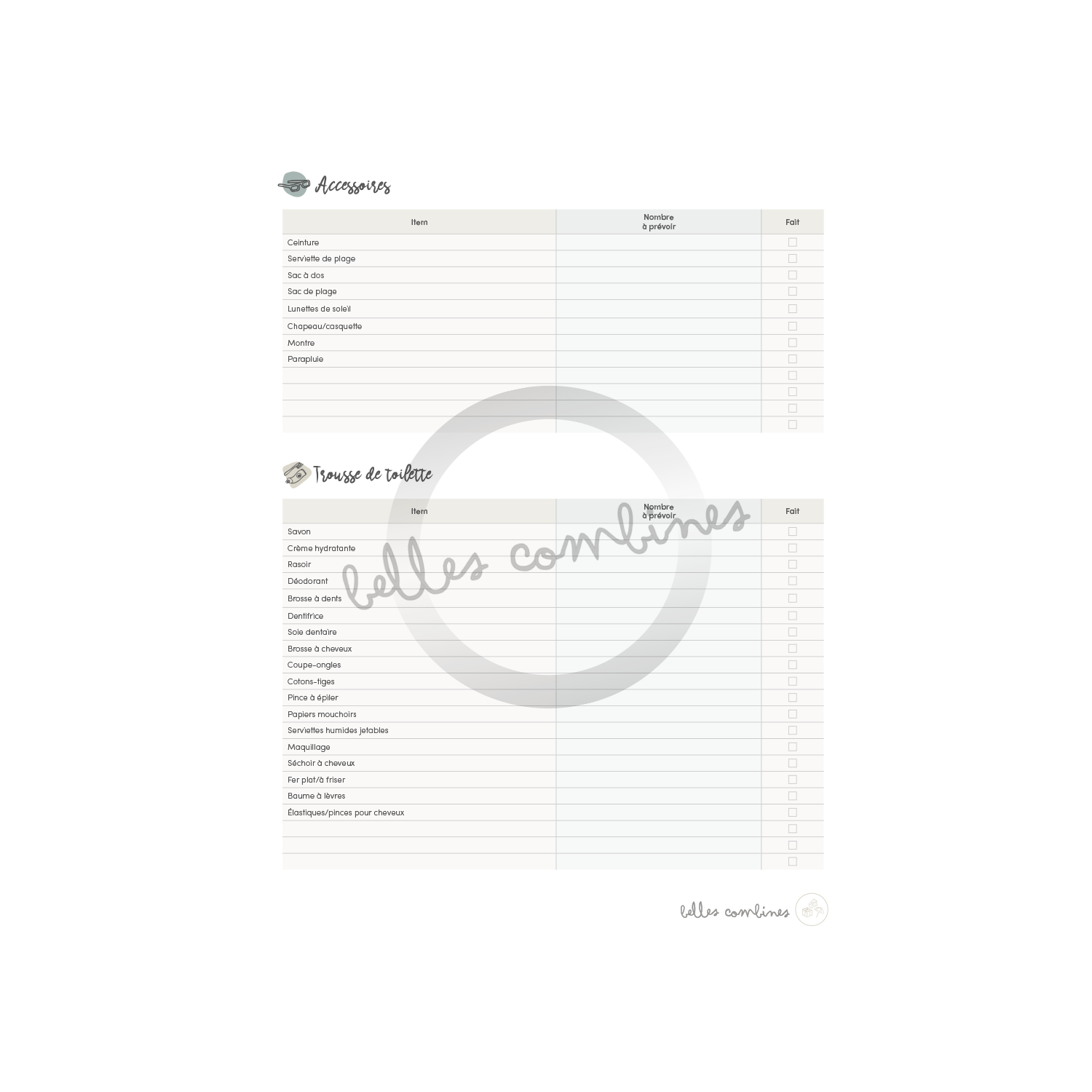 Liste de bagages pour adultes