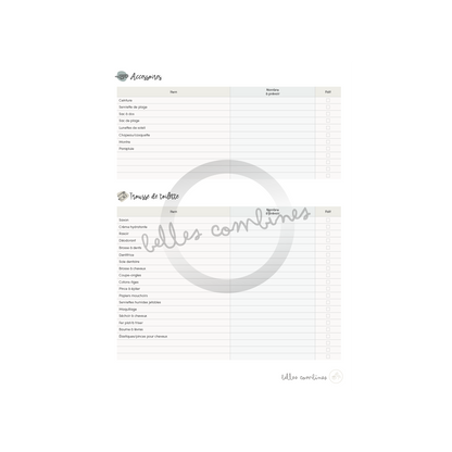 Liste de bagages pour adultes