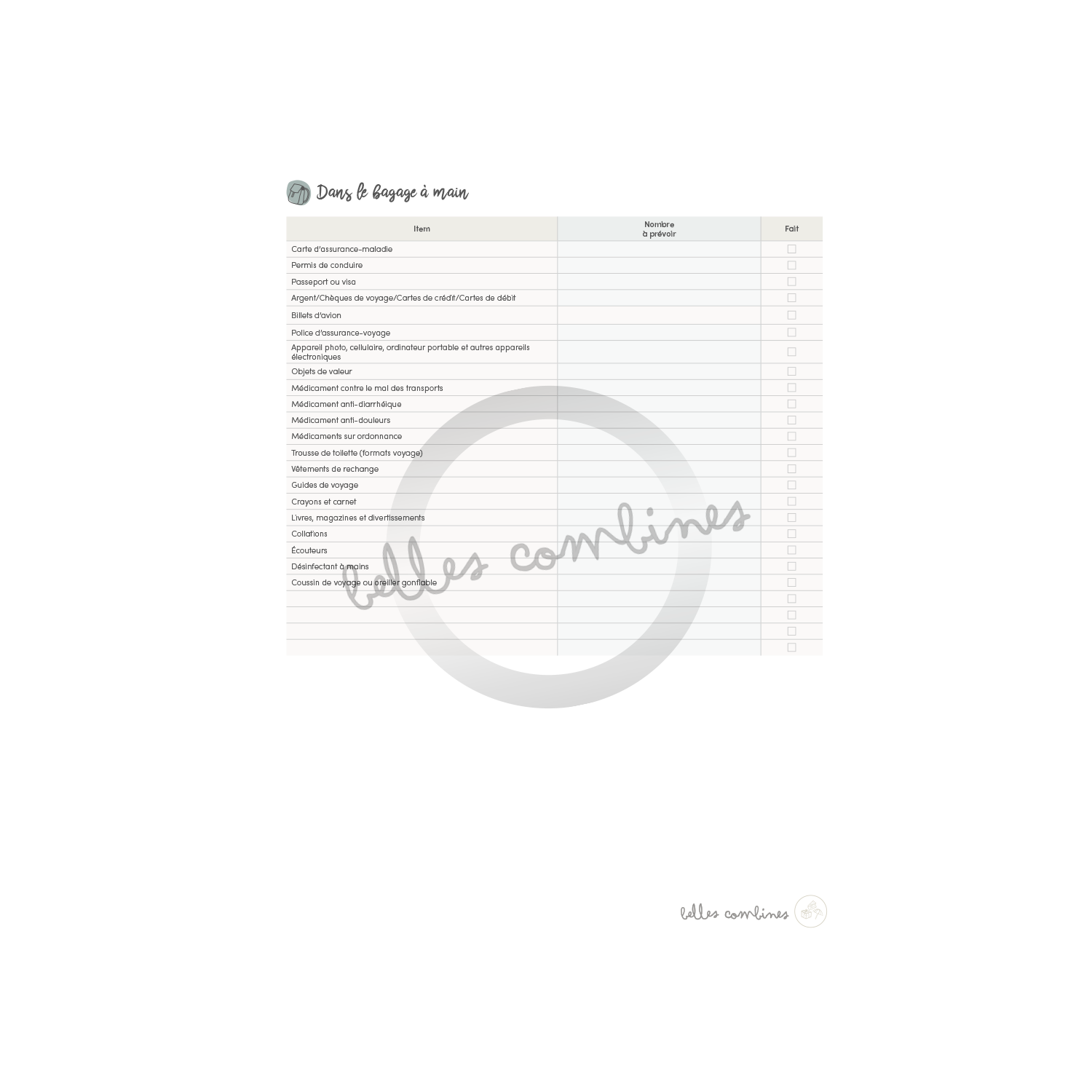 Liste de bagages pour adultes