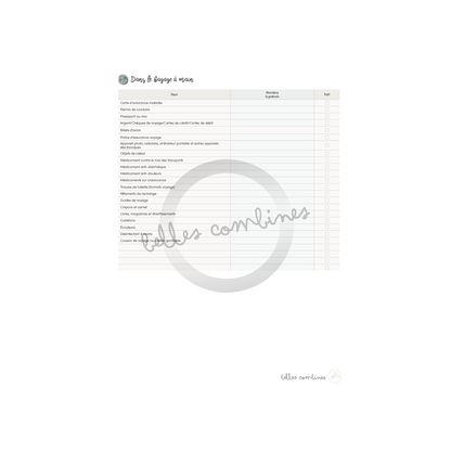 Liste de bagages pour adultes